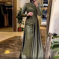 Customized Sequins Soiree Dress Evening Gown Beaded Abiye Formal Wear with Overskirt Satin Mermaid Hijab Evening Dresses