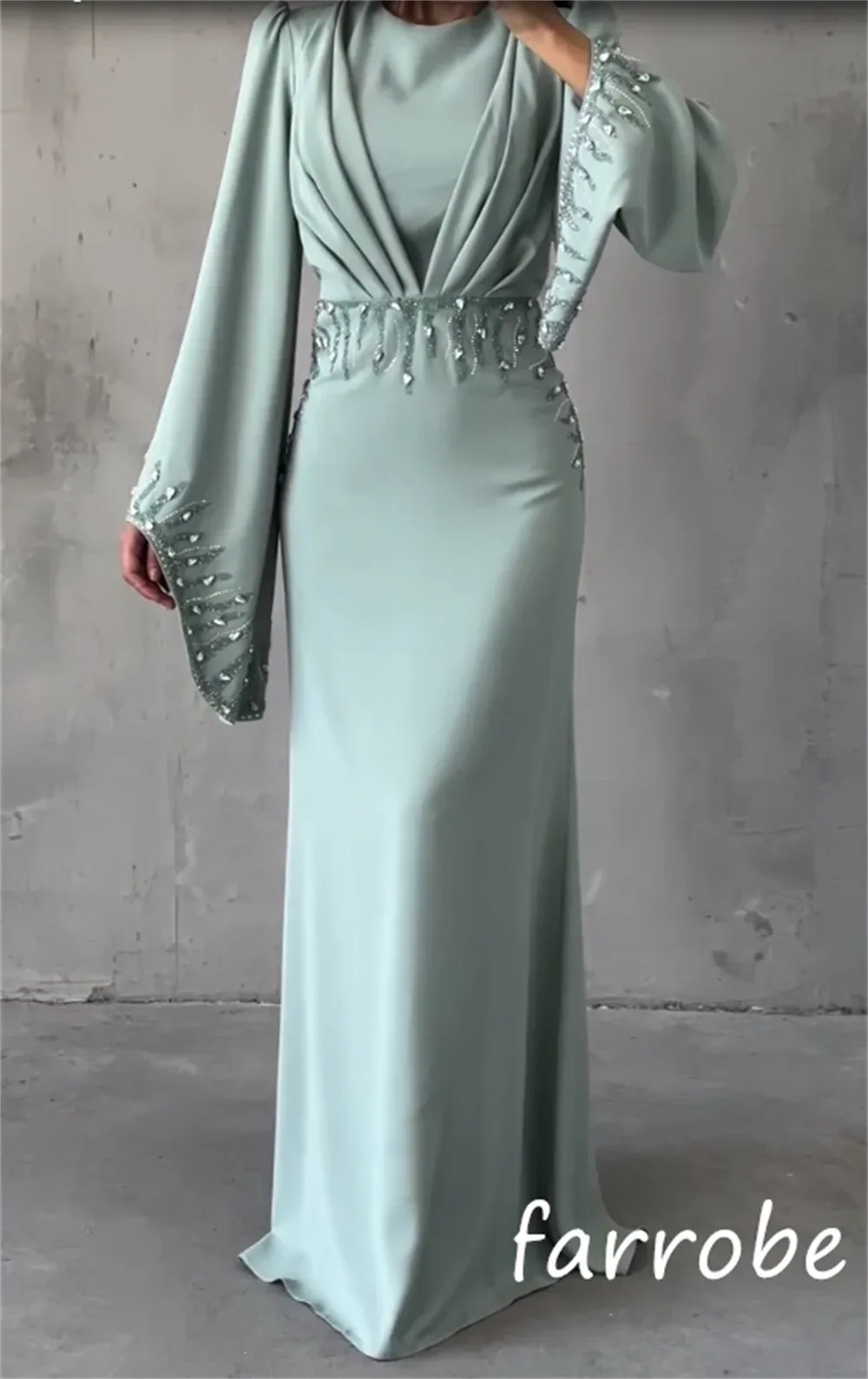 Customized High Quality Jersey Sequined Pleat A-line Scoop Neck Long Dresses Bespoke Occasion Fashion Sexy