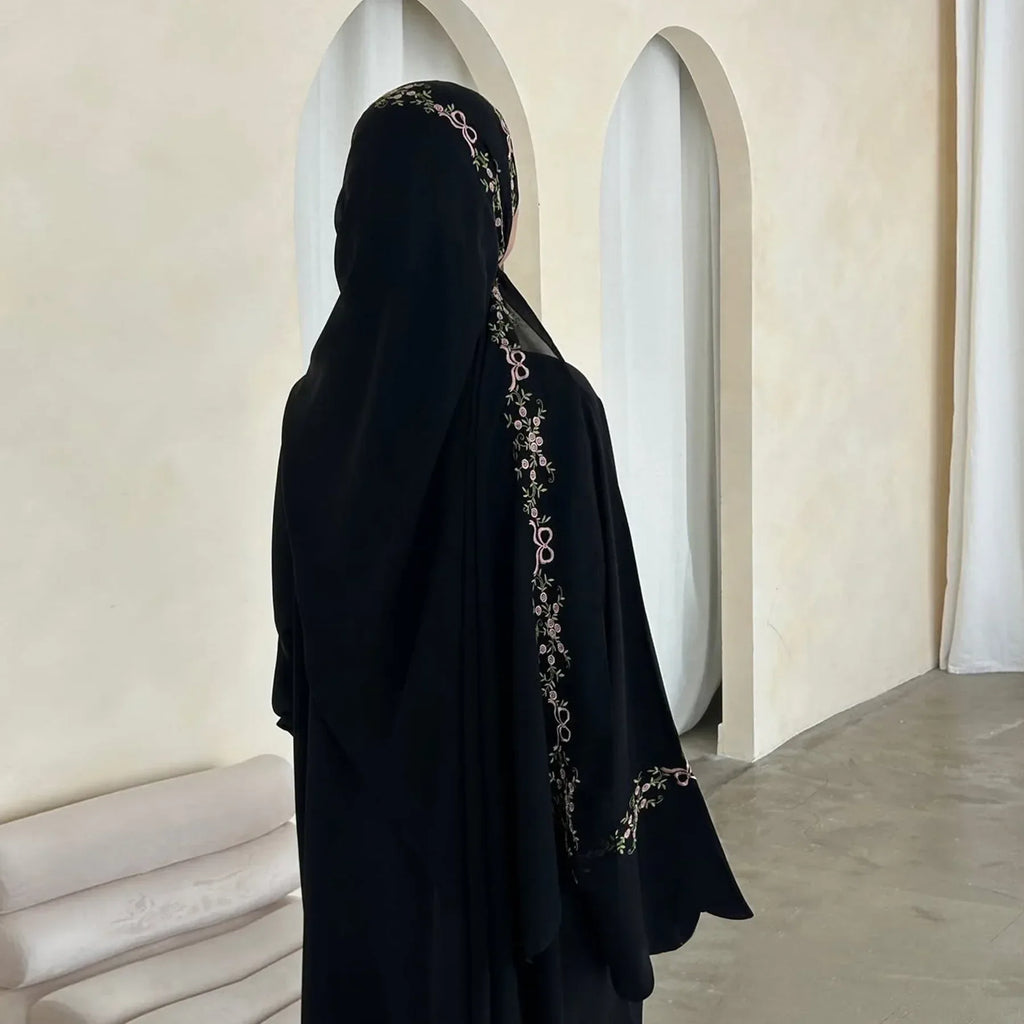 Luxurious Floral Embroidery Hijab Dress for Muslim Women Elegant Dubai Modest Abaya Eid Islam Party Jalabiya Turkey Kaftan Robe