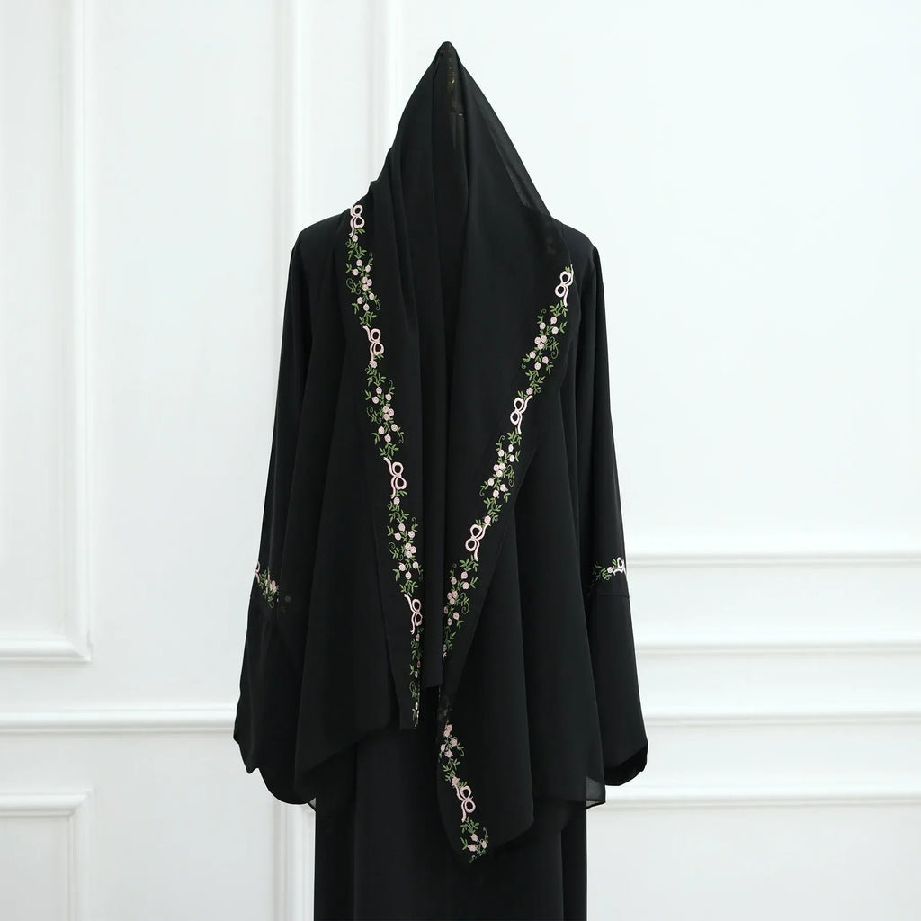 Luxurious Floral Embroidery Hijab Dress for Muslim Women Elegant Dubai Modest Abaya Eid Islam Party Jalabiya Turkey Kaftan Robe