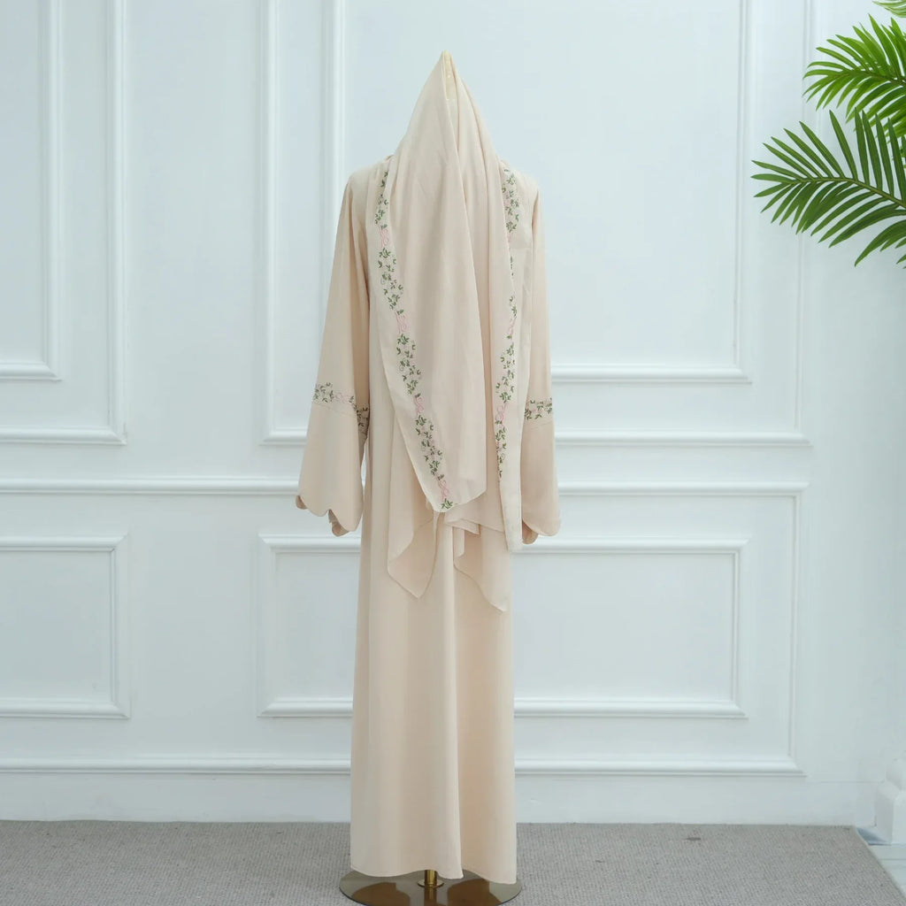 Luxurious Floral Embroidery Hijab Dress for Muslim Women Elegant Dubai Modest Abaya Eid Islam Party Jalabiya Turkey Kaftan Robe