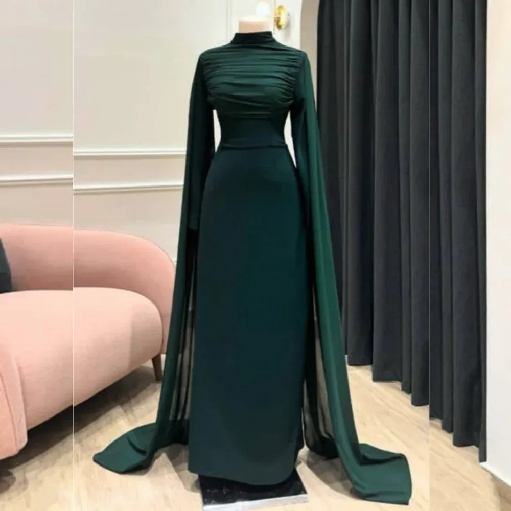 Customized Jersey Pleat A-line High Collar Long Dresses Bespoke Occasion Prom Party Classic Exquisite Formal