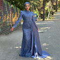 Muslim Evening Dresses Hijab High Neck Long Sleeve Mermaid Stain Prom Dress Pleat Sequined Wedding Guest Party Gown Customized
