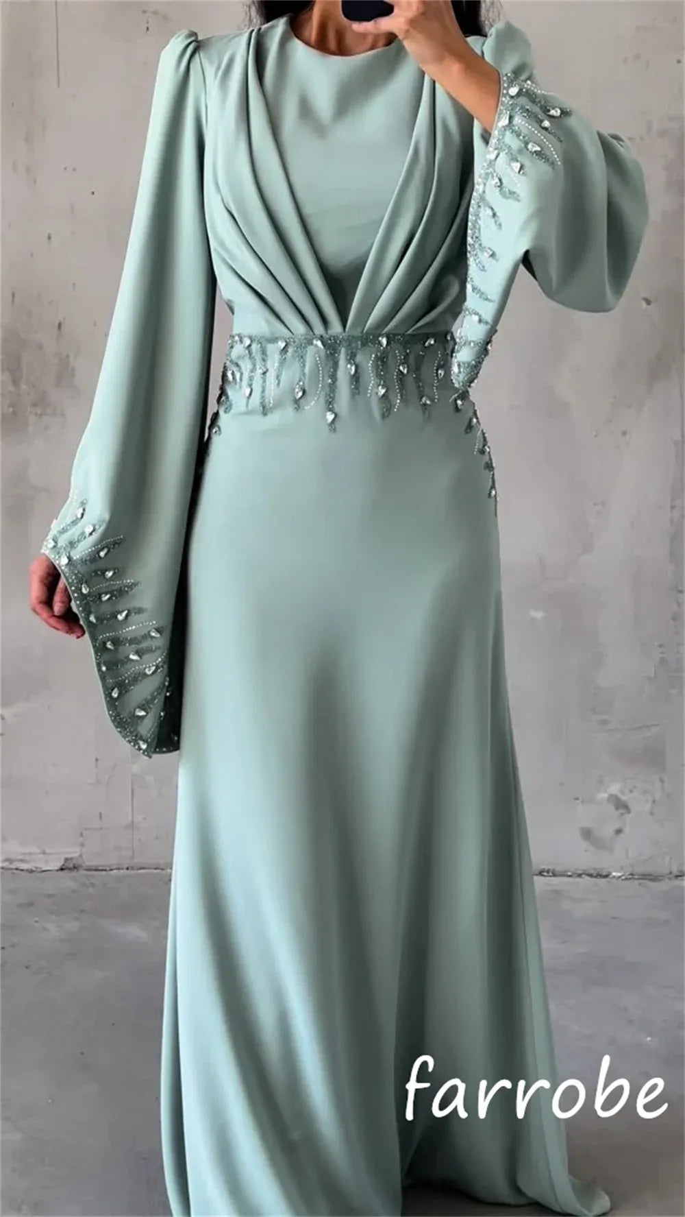 Customized High Quality Jersey Sequined Pleat A-line Scoop Neck Long Dresses Bespoke Occasion Fashion Sexy