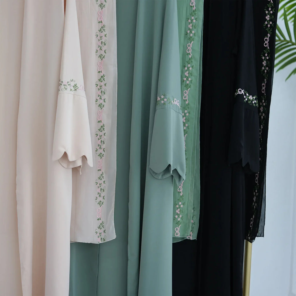 Luxurious Floral Embroidery Hijab Dress for Muslim Women Elegant Dubai Modest Abaya Eid Islam Party Jalabiya Turkey Kaftan Robe