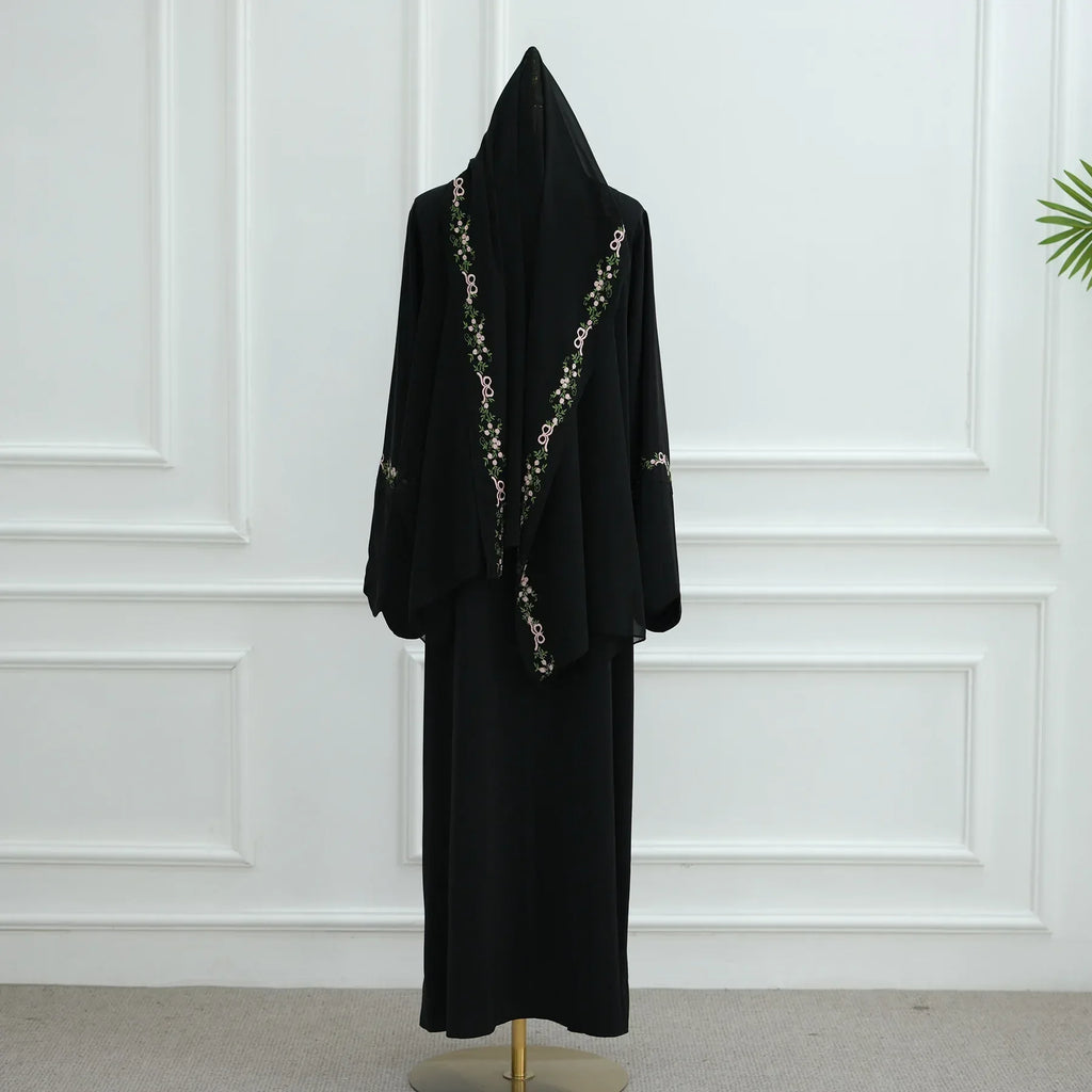 Luxurious Floral Embroidery Hijab Dress for Muslim Women Elegant Dubai Modest Abaya Eid Islam Party Jalabiya Turkey Kaftan Robe