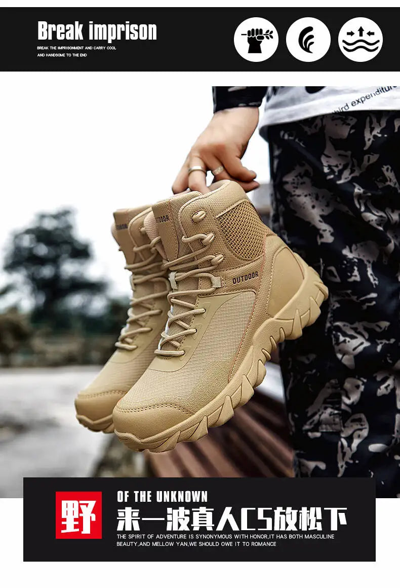 Brand Outdoor Boots Men's High Quality Ankle Boots Waterproof Non-slip Hiking Boots Wear-resistant Jungle Trekking Size 39-47