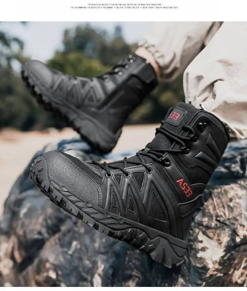 Men's Boots Thick High Quality Sports Shoes Outdoor Ankle Boots Non-slip Hiking Boots Wear-resistant Jungle Trekking Size 39-47