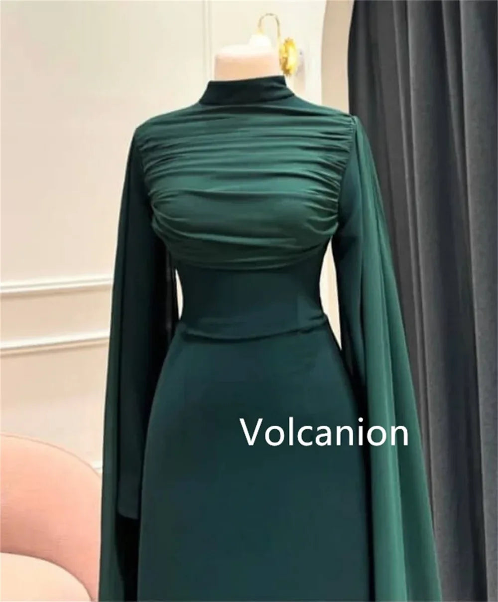 Customized Jersey Pleat A-line High Collar Long Dresses Bespoke Occasion Prom Party Classic Exquisite Formal