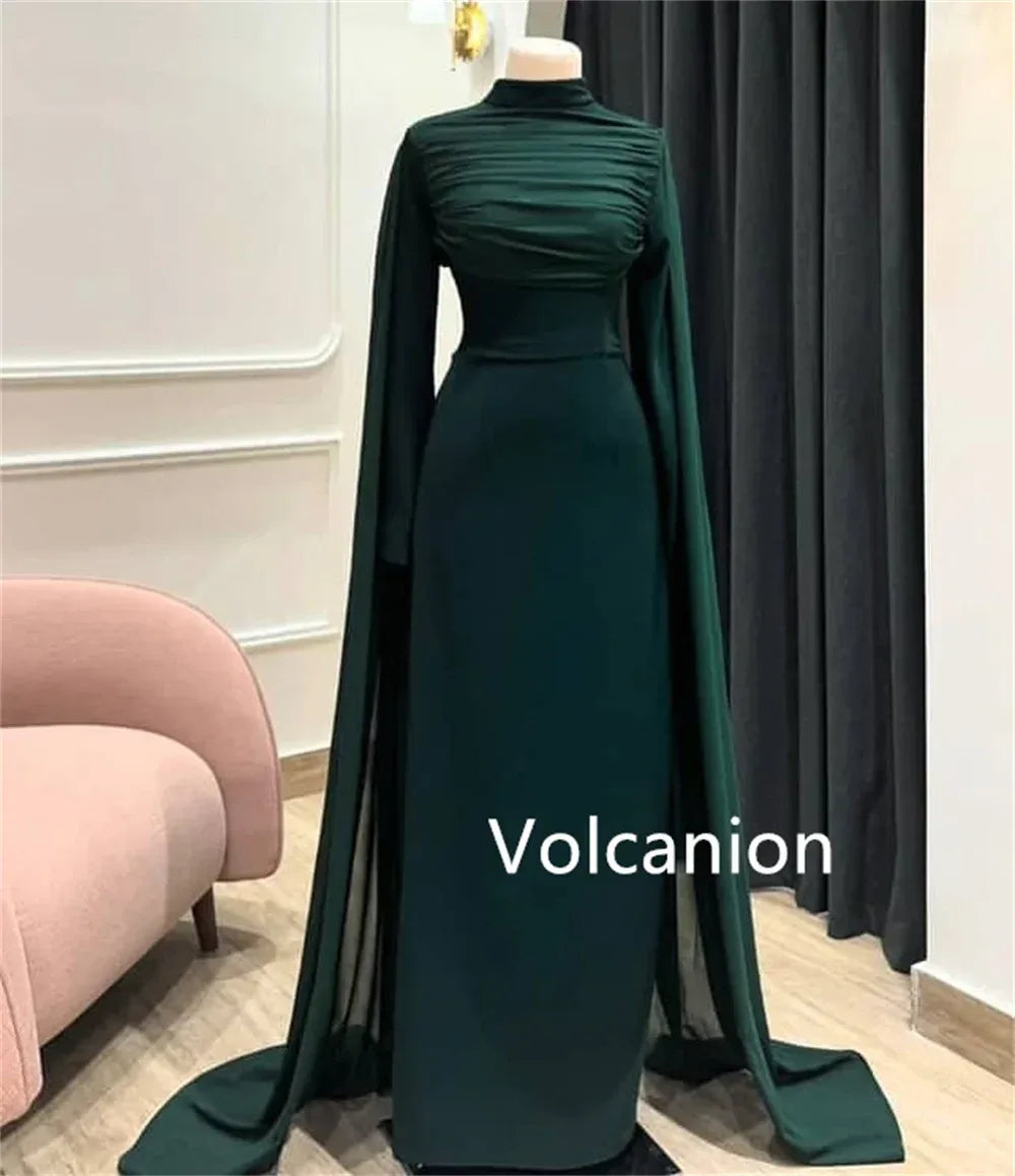 Customized Jersey Pleat A-line High Collar Long Dresses Bespoke Occasion Prom Party Classic Exquisite Formal