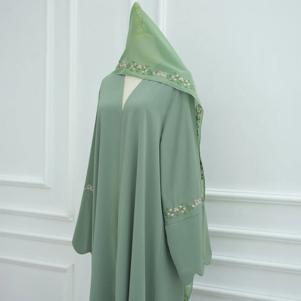 Luxurious Floral Embroidery Hijab Dress for Muslim Women Elegant Dubai Modest Abaya Eid Islam Party Jalabiya Turkey Kaftan Robe