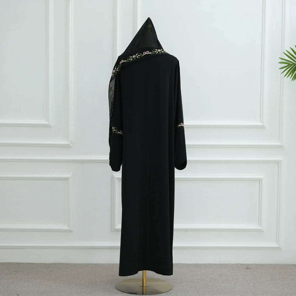 Luxurious Floral Embroidery Hijab Dress for Muslim Women Elegant Dubai Modest Abaya Eid Islam Party Jalabiya Turkey Kaftan Robe