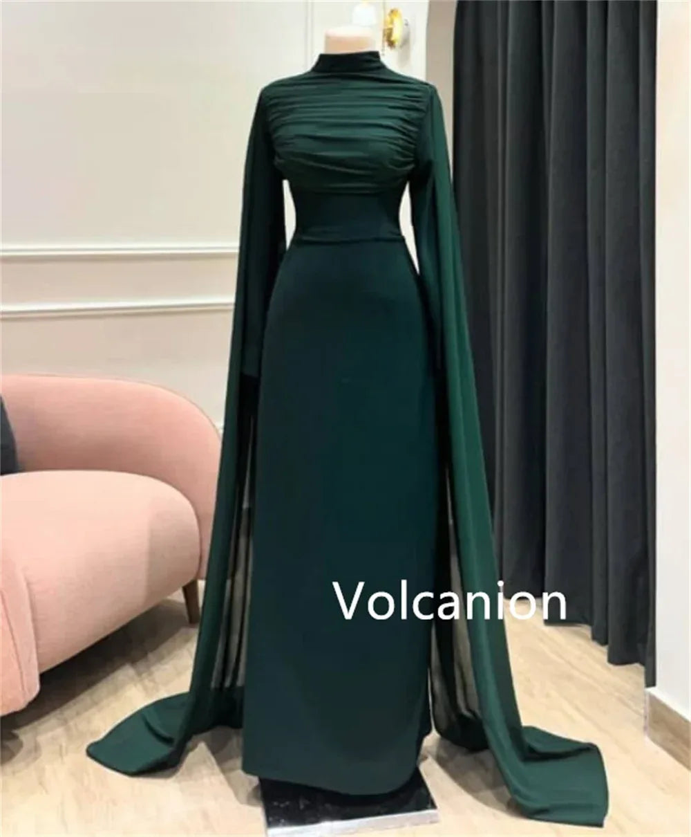 Customized Jersey Pleat A-line High Collar Long Dresses Bespoke Occasion Prom Party Classic Exquisite Formal