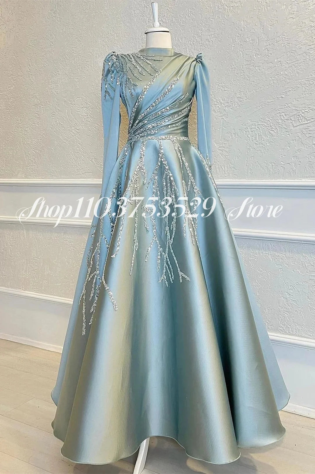 Fashion Muslim Wedding Dresses Elegant High Neck Long Sleeve A-line Beaded Pleated Applique Custom vestidos de novia