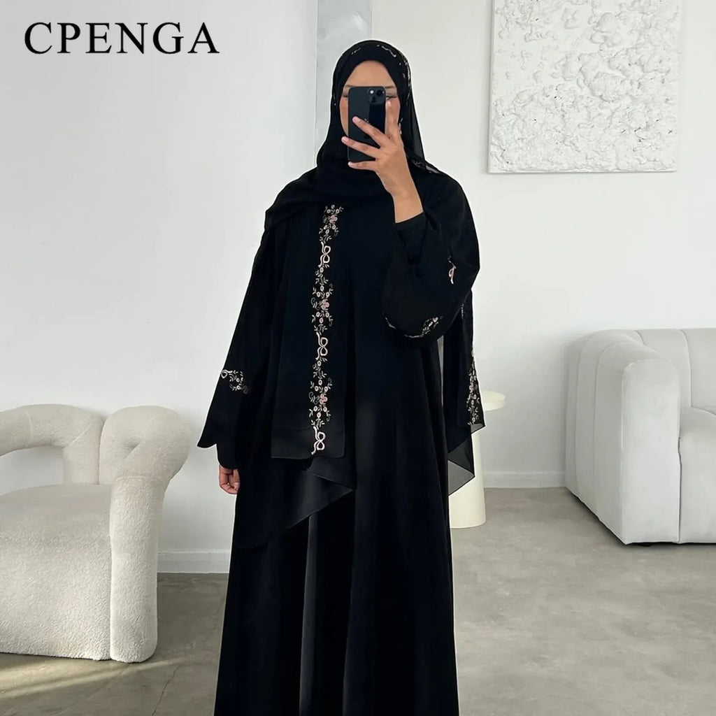 Luxurious Floral Embroidery Hijab Dress for Muslim Women Elegant Dubai Modest Abaya Eid Islam Party Jalabiya Turkey Kaftan Robe