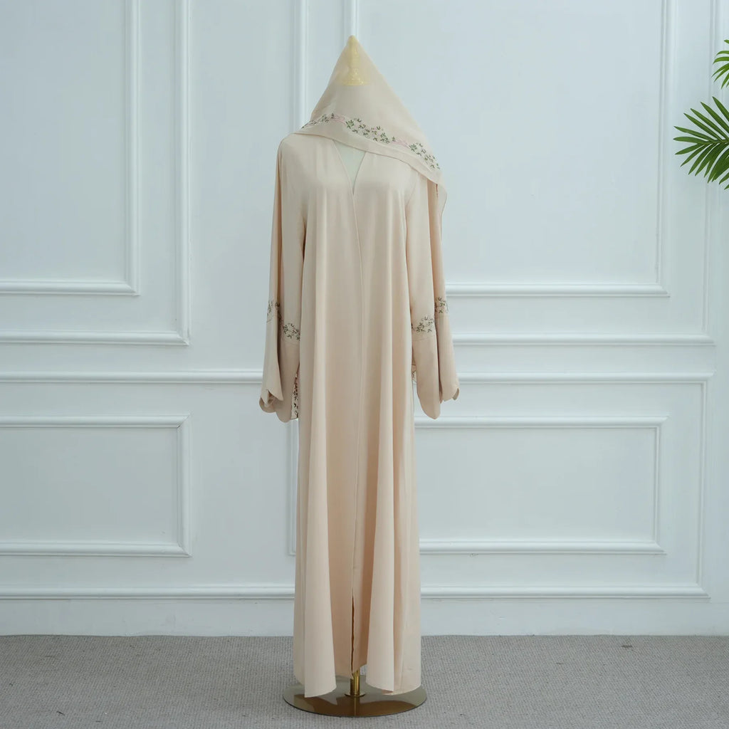 Luxurious Floral Embroidery Hijab Dress for Muslim Women Elegant Dubai Modest Abaya Eid Islam Party Jalabiya Turkey Kaftan Robe